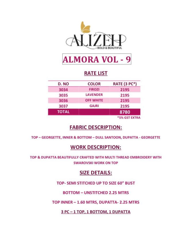 Almora Vol 9 By Alizeh Embroidery Designer Salwar Suit Wholesale Suppliers In Mumbai
